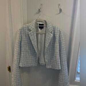 Dynamite tweed light blue and white cropped blazer